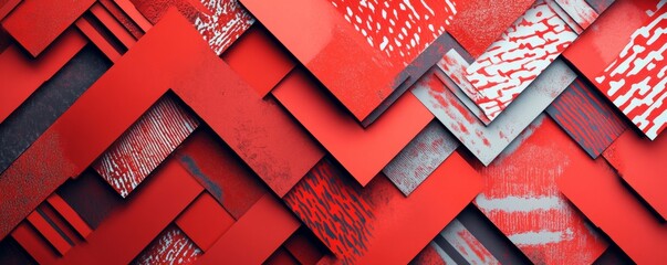 Abstract geometric red pattern with layered textures, artistic design concept