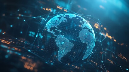 Poster - Digital Globe with Network Connections and Data Flow