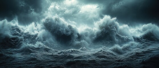 Wall Mural - Powerful Waves Crashing Under a Stormy Sky