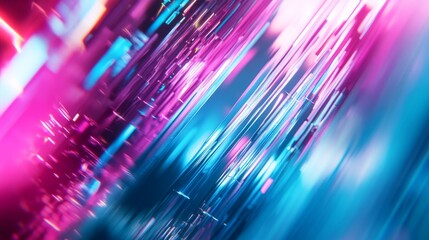 Poster - A mesmerizing blend of blue mint and pink hues is enhanced by digital glitch effects, forming a striking futuristic abstract design that captivates the viewer's imagination