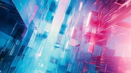 Poster - a captivating futuristic backdrop showcases blue mint and pink hues interlaced with digital glitch e