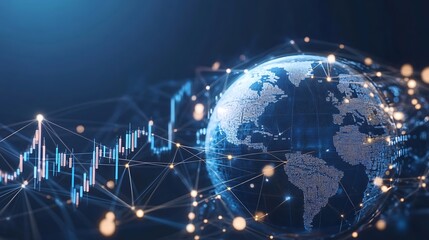 Aufkleber - Global Network with Candlestick Charts and Illuminated Nodes