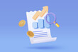 © Vector Stock Pro - 3D graph up with search notice icon for finance statistic, sell and buy report. analyzing investment money cash and exchange with finance. 3d trading stock report icon vector render illustration