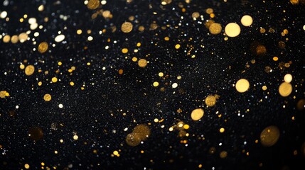 Poster - Golden confetti and small yellow circles scatter across a rich black background, evoking a festive atmosphere perfect for celebrations and events