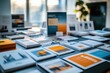 © ImagePulse - Printed product catalogs and marketing materials laid out on a conference table, Brand Identity, Building brand presence through tangible media