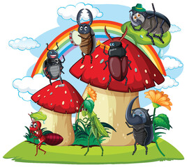 Poster - Colorful Insects on Mushrooms