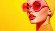 © BOJOShop - Fashionable Woman in Pink Sunglasses Against a Yellow Background