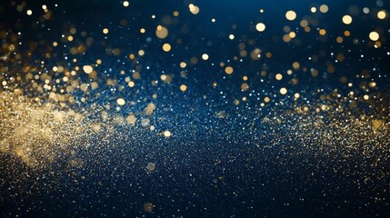 Poster - This abstract composition features a rich navy blue backdrop adorned with numerous shimmering gold stars and glowing particles, evoking a sense of wonder and elegance
