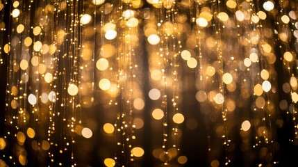 Poster - Golden lights cascade elegantly, forming a beautiful bokeh effect that adds a touch of glamour to any festive setting, enhancing the atmosphere with sparkle and warmth