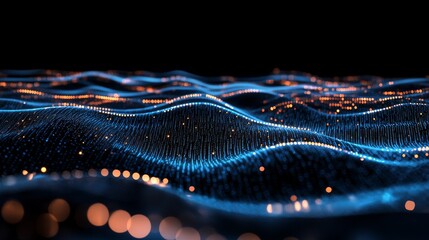 Poster - Vibrant digital data streams pulsate across a dark background, showcasing flowing lines of bright code. The scene captures a futuristic atmosphere of constant movement and energy