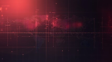 Poster - Red and Black World Map with Grid and Data Lines
