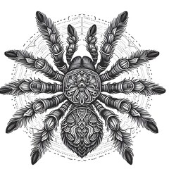 Wall Mural - Black and white tarantula spider tattoo design