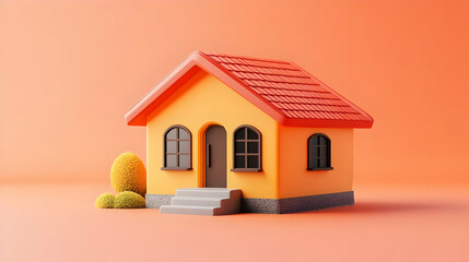 Poster - A colorful, stylized house model with a vibrant background and simple landscaping.