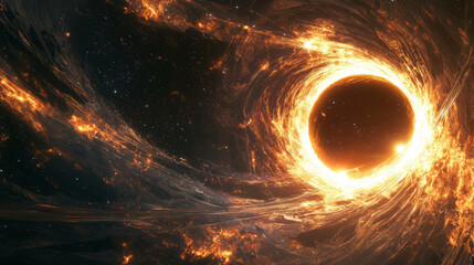 Wall Mural - a vast expanse of space showcases massive black hole surrounded by fiery cosmic elements, creating m