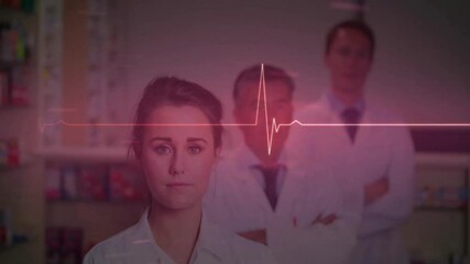 Poster - Animation of cardiograph over caucasian doctors with arms crossed
