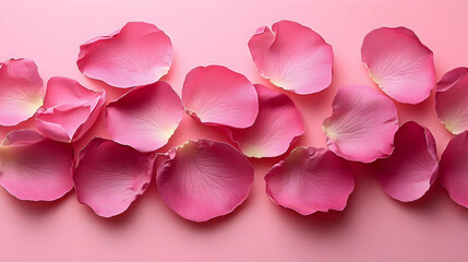 Poster - A delicate arrangement of pink rose petals on a soft pink background.