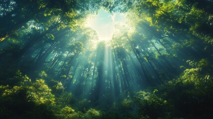 Sticker - Sunlight Streaming Through a Lush Forest Canopy