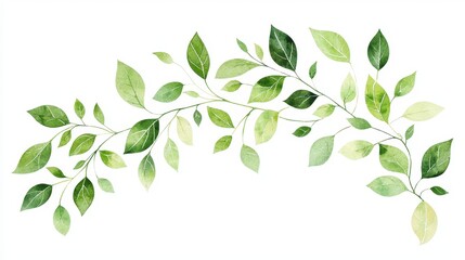 Wall Mural - Watercolor Green Leaves Branch Isolated on White Background