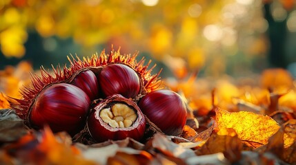 Canvas Print - Beautiful autumn postcards showcasing the vivid and rich colors of fall. Chestnut trees bursting with life and vibrant hues.