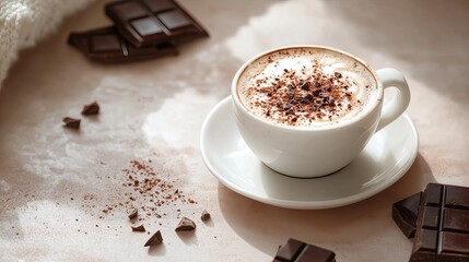 Wall Mural - Cappuccino and chocolate arranged against a light background