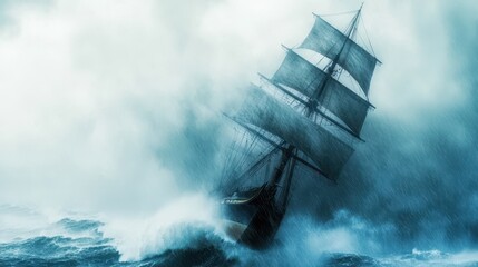 Ship Battling Stormy Seas   Dramatic Ocean Scene