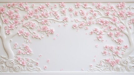 Canvas Print - White Wall with Pink Floral Relief Pattern