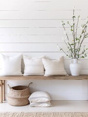 Poster - A painted shiplap wall with a coastal vibe, providing a clean and fresh backdrop with ample copy space.
