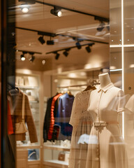 boutique window display: a captivating glimpse inside a stylish boutique, showcasing a carefully cur