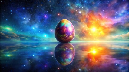 Wall Mural - space scene with easter egg on reflective surface