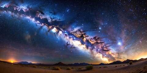 Wall Mural - spectacular milky way galaxy over desert landscape at night extreme close-up