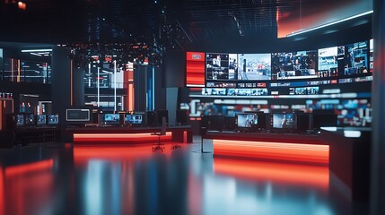 Poster - Modern Control Room with Multiple Monitors Displaying Live Feeds