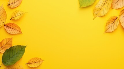 Poster - Autumn Leaves Border on Yellow Background