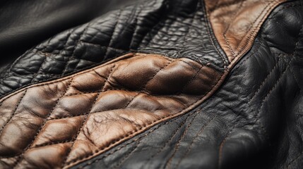 Poster - A close-up of synthetic leather material, showing detailed textures and stitching, in a fashion studio