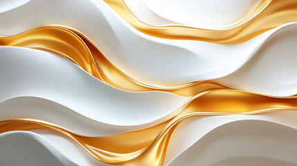 Poster - Abstract flowing golden and white waves create a luxurious and elegant composition with smooth textures.