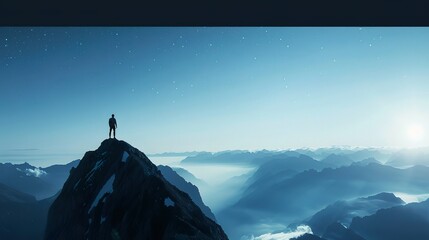 Wall Mural - Man_on_top_of_a_mountain_observing_the_univers