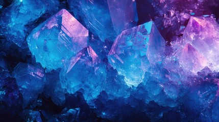 Poster - A dramatic background of blue and purple crystals under UV light, revealing unique textures and patterns -