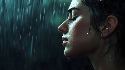 Woman Crying in the Rain - Emotional Pain