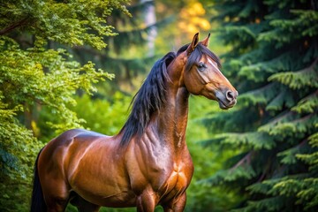 Stallion of noble color in nature among trees