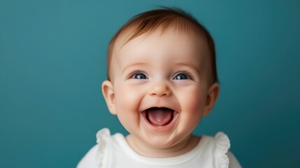 close up of a baby giggling with pure and infectious laughter showing expressions of innocent deligh