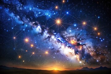 Wall Mural - starry night sky with constellation and milky way galaxy low angle view