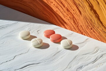 White and Red Pills on a White and Brown Wooden Surface