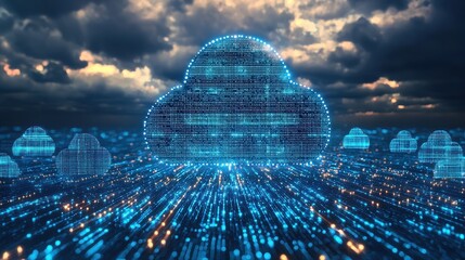 Poster - Cloud Computing Concept   Digital Network With Data Transmission and Storage