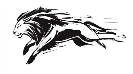 Poster - Black and White Abstract Lion Illustration