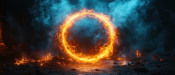 Wall Mural - Fiery Ring Encircled by Smoke and Flames