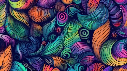 Poster - Seamless multi colored hand drawn pattern - stock illustration Colorful seamless hand-drawn pattern 