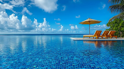 Poster - A serene infinity pool overlooking a vibrant ocean and sky, perfect for relaxation.