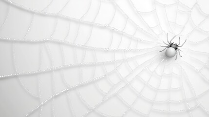 Dew Drops on Spider Web with Spider in Center