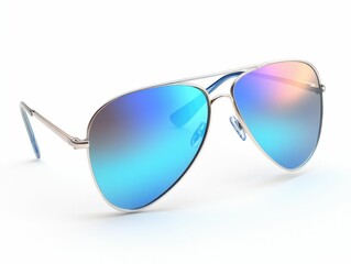 Beautifully crafted metallic aviator sunglasses with reflective in a minimalist 3D render against a clean white backdrop showcasing their sleek and modern design