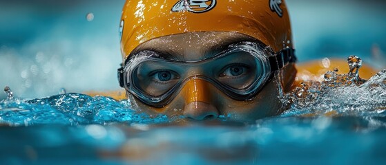 Wall Mural - Close-up of a Swimmer's Face with Goggles