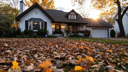 Poster - Suburban Home with Fall Foliage